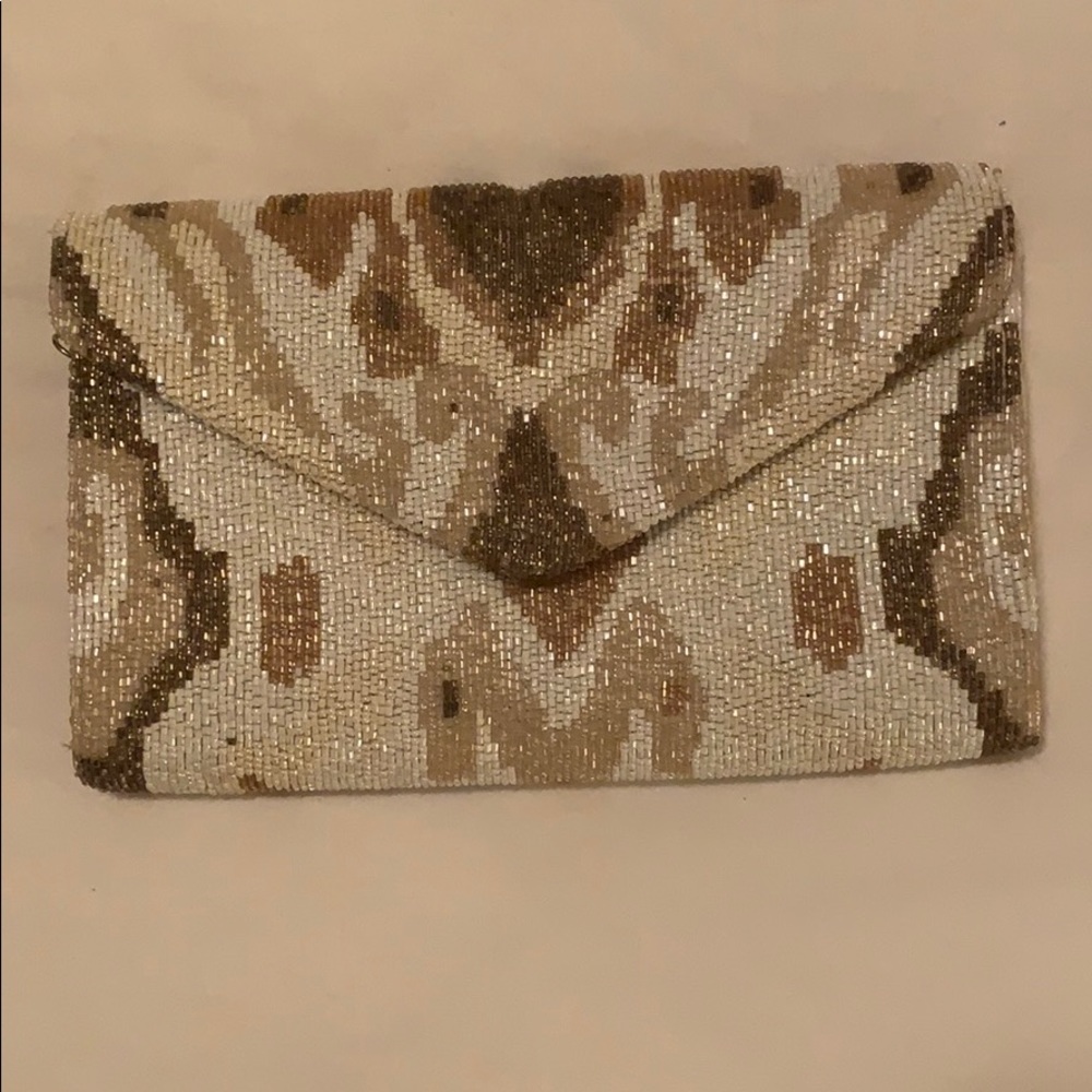 Anthropologie Ikat beaded clutch